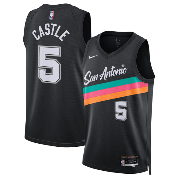 Women's San Antonio Spurs #5 Stephon Castle Black 2025/26 City Edition Swingman Stitched Basketball Jersey(Run Small)
